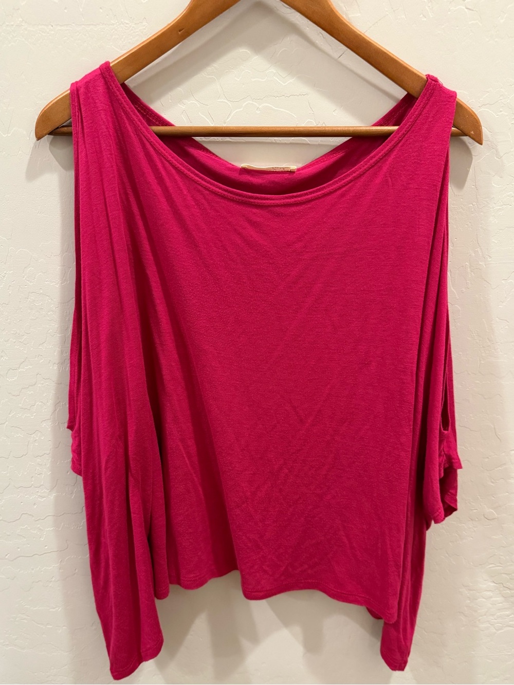 Lush Fuchsia Open Shoulder Draped Pullover Top - No Size (Fits M/L)
